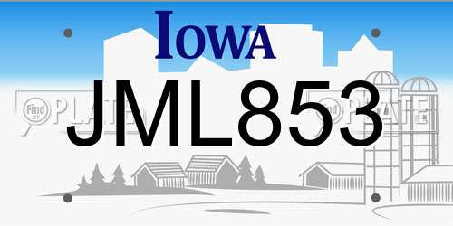 JML853 Iowa License Plate