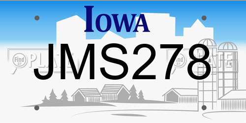 JMS278 Iowa License Plate