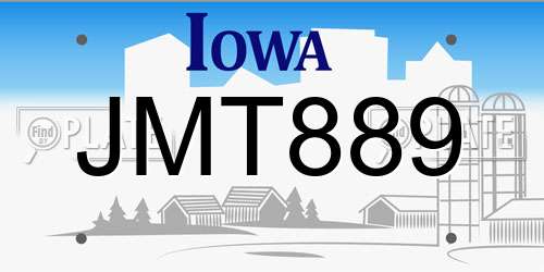 JMT889 Iowa License Plate