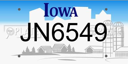 JN6549 Iowa License Plate