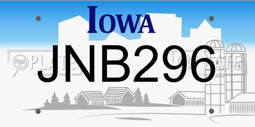 JNB296 Iowa License Plate