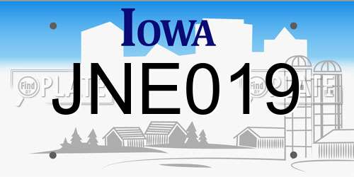 JNE019 Iowa License Plate