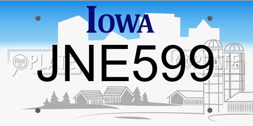 JNE599 Iowa License Plate