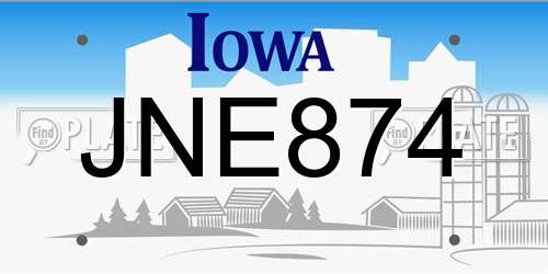JNE874 Iowa License Plate