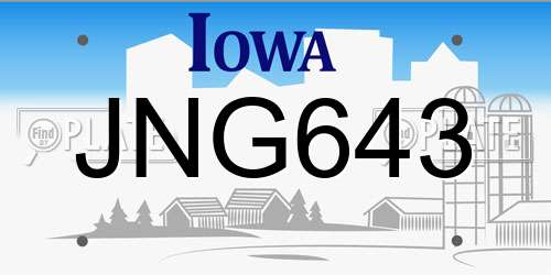 JNG643 Iowa License Plate