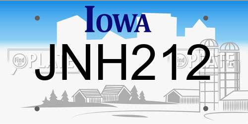 JNH212 Iowa License Plate