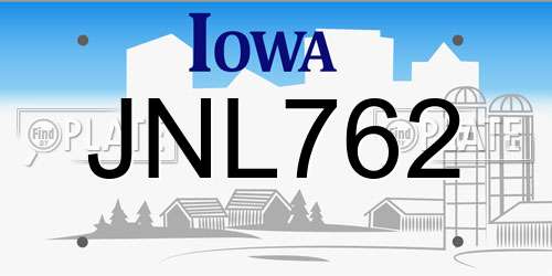 JNL762 Iowa License Plate