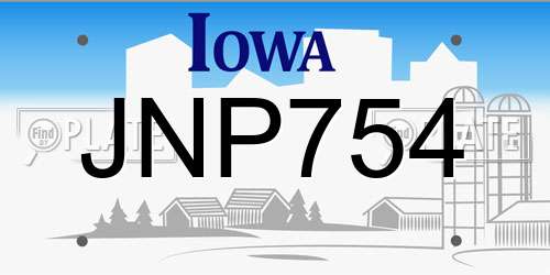 JNP754 Iowa License Plate