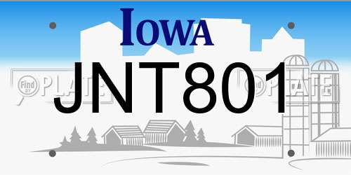 JNT801 Iowa License Plate