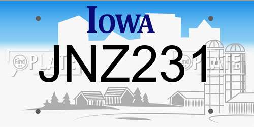 JNZ231 Iowa License Plate
