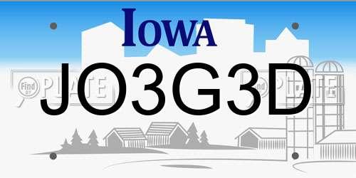 JO3G3D Iowa License Plate