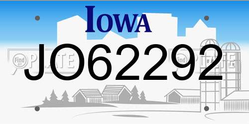 JO62292 Iowa License Plate
