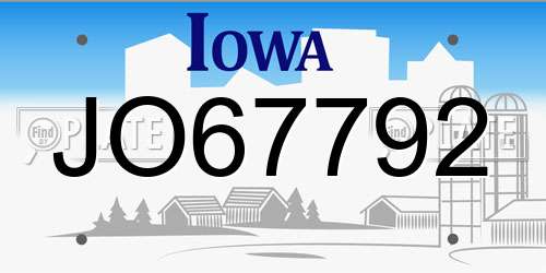 JO67792 Iowa License Plate