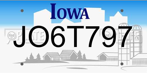 JO6T797 Iowa License Plate
