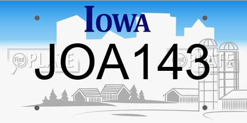 JOA143 Iowa License Plate