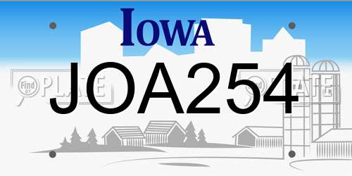 JOA254 Iowa License Plate