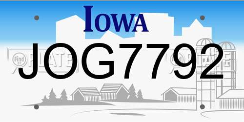 JOG7792 Iowa License Plate
