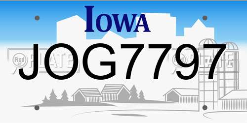 JOG7797 Iowa License Plate