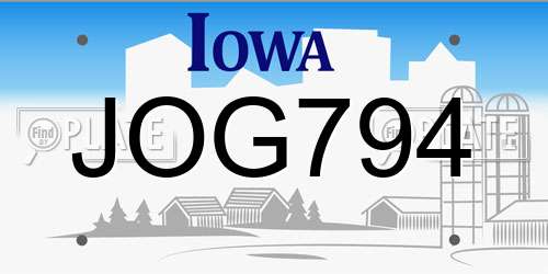 JOG794 Iowa License Plate