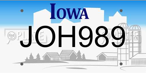 JOH989 Iowa License Plate