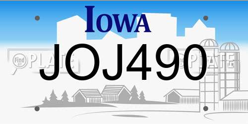 JOJ490 Iowa License Plate
