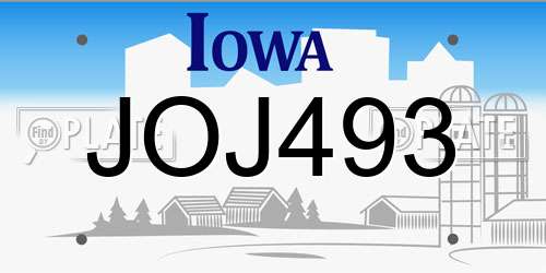JOJ493 Iowa License Plate
