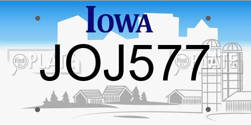 JOJ577 Iowa License Plate