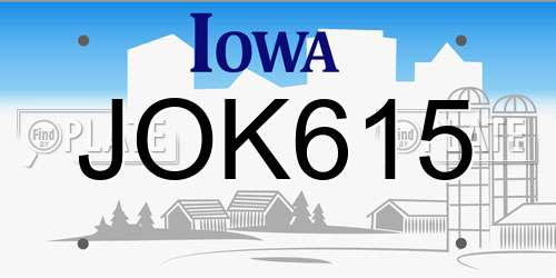 JOK615 Iowa License Plate