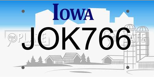 JOK766 Iowa License Plate