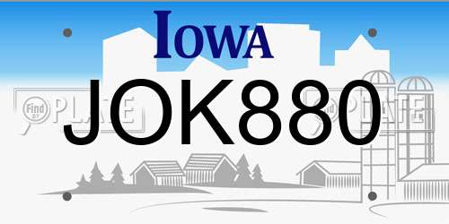 JOK880 Iowa License Plate