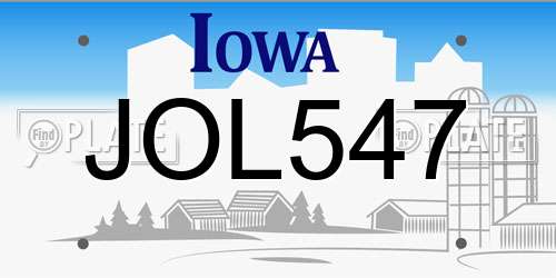 JOL547 Iowa License Plate