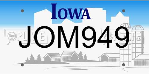 JOM949 Iowa License Plate