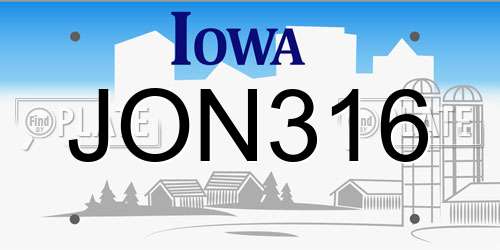 JON316 Iowa License Plate