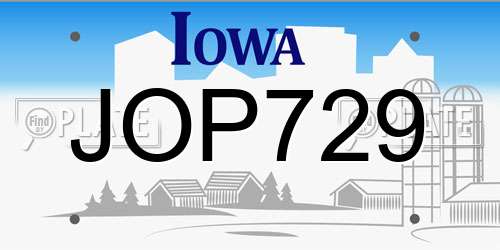 JOP729 Iowa License Plate