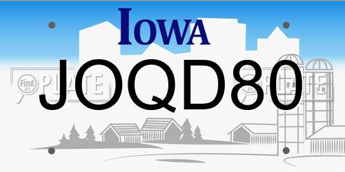 JOQD80 Iowa License Plate
