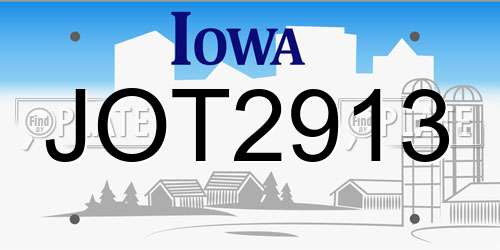 JOT2913 Iowa License Plate