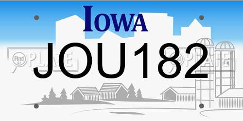 JOU182 Iowa License Plate