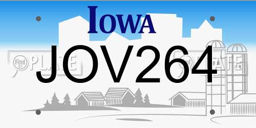 JOV264 Iowa License Plate