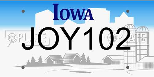 JOY102 Iowa License Plate