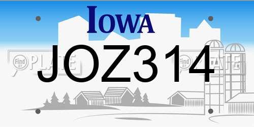 JOZ314 Iowa License Plate
