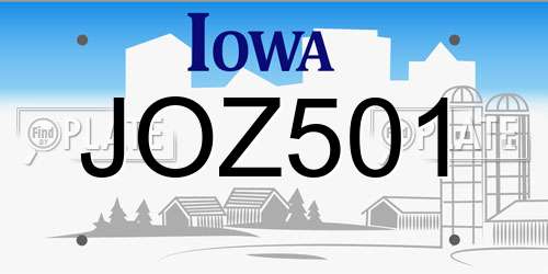 JOZ501 Iowa License Plate