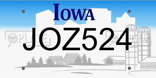 JOZ524 Iowa License Plate