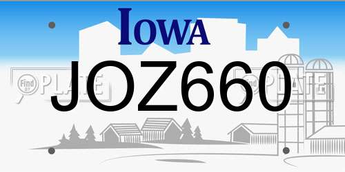 JOZ660 Iowa License Plate