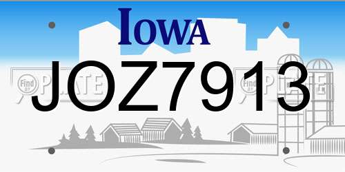 JOZ7913 Iowa License Plate