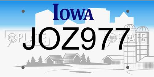 JOZ977 Iowa License Plate