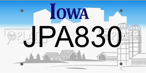 JPA830 Iowa License Plate