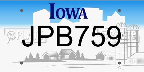 JPB759 Iowa License Plate