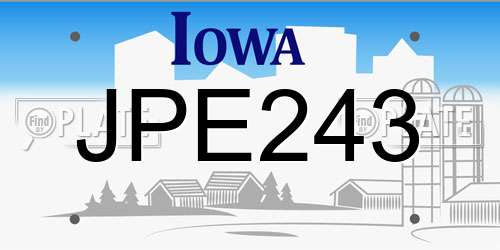 JPE243 Iowa License Plate