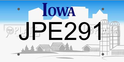 JPE291 Iowa License Plate