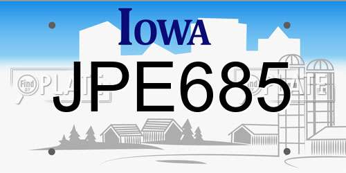 JPE685 Iowa License Plate